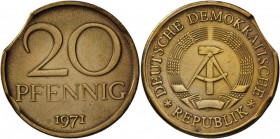 DDR: DOPPELTES ZAINENDE: 20 Pfennig 1971, gereinigt, ss-vz.