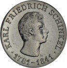DDR: EINSEITIGER Aluminium-Abschlag: 10 MARK 1966 Schinkel, Auflage nur 300 Ex., st(-).