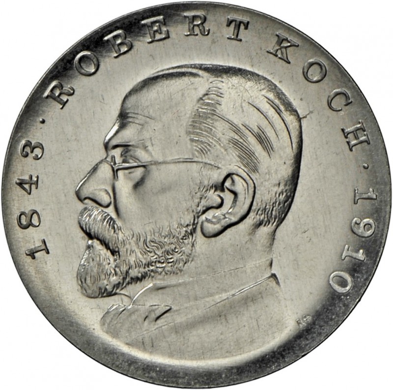 DDR: EINSEITIGER Aluminium-Abschlag: 5 MARK 1968 Koch (ohne Randstab), Auflage n...