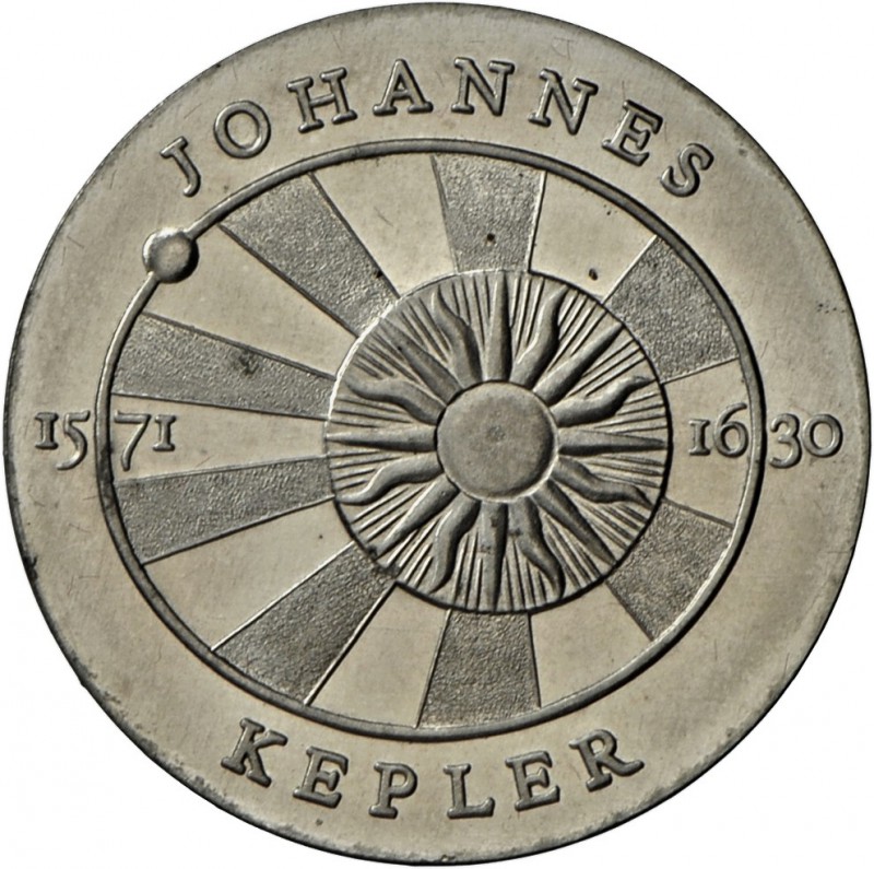 DDR: EINSEITIGER Aluminium-Abschlag: 5 MARK 1971 Kepler, Auflage nur 450 Ex., wi...