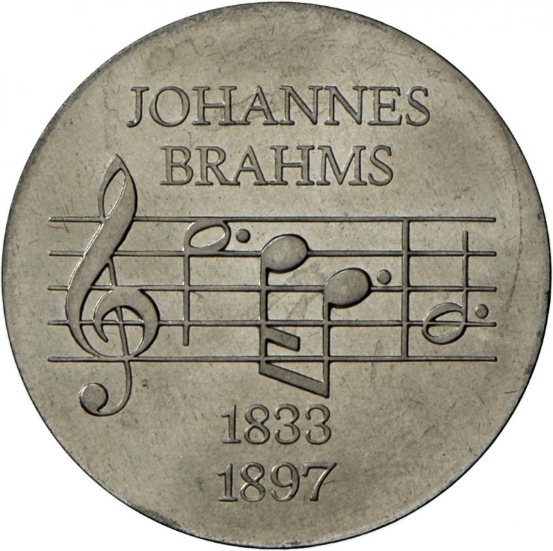 DDR: EINSEITIGER Aluminium-Abschlag: 5 MARK 1972 Brahms, Auflage nur 300 Ex., st...
