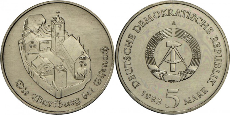 DDR: 5 MARK 1983, Wartburg, Auflage nur 21.000 Ex., st.