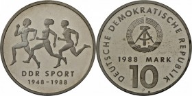 DDR: SILBER-PROBE: 10 MARK 1988 40 Jahre DDR Sport, Auflage nur 1000 Ex., leichte Fingerabdrücke, PP-.