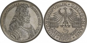 Bundesrepublik Deutschland 1948-2001: MARKGRAF von Baden, 5 DM 1955 G, poliert, vz-.