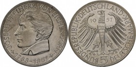 Bundesrepublik Deutschland 1948-2001: EICHENDORFF, 5 DM 1957 J, Patinaansatz, vz+.