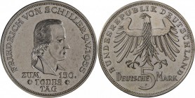 Bundesrepublik Deutschland 1948-2001: SCHILLER, 5 DM 1955 F, gesandstrahlt, mattes vz.