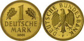 Bundesrepublik Deutschland 1948-2001 - Goldmünzen: 2x Goldmark 2001, beide F, in Originalkapsel, min. fleckig, Stempelglanz.