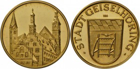BAYERN Goldmedaille: Stadt Geiselhöring, Stadtwappen und Stadtansicht, 980er/8.69g, PP-