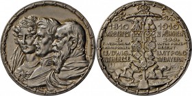 Bayern: (Ludwig III. (1913 - 1918), Silbermedaille 1910 (von K. Goetz) zu seiner Vermählung und zum 100. Münchner Oktoberfest. Dreifaches Brustbild de...