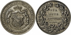 Sachsen-Weimar-Eisenach, Carl Alexander 1853-1901 Silbermedaille o.J. (um 1900), Staatspreis für gute Leistungen, Wappen auf bekröntem Fürstenmantel /...