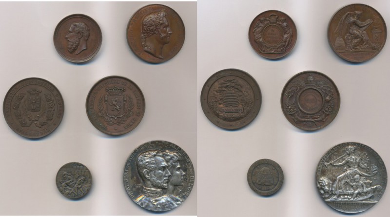 Belgien: AUSTELLUNGEN etc. 6 Bronzemedaillen: Leopold I. Industrie 1835 (v. Jouv...