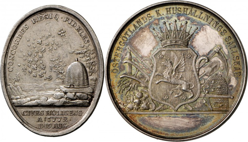 Schweden: Lot 25 Medaillen in Silber und Bronze, u. a. Ovale Silbermedaille 1772...