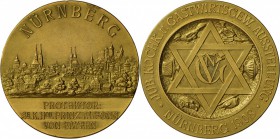 Nürnberg Bronzemedaille 1908 vergoldet (v. Lauer) a.d. Jubiläums-Kochkunst- und Gastwirtschaftsgewerbe-Ausstellung, Erl. 732, st im Originaletui mit G...