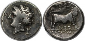 Griechische Münzen, KAMPANIEN. NEAPOLIS. Didrachme (7,21g). Circa 275 - 250 v. Chr. Vs.: Kopf der Nymphe Parthenope mit Ohrring und Halskette n. l., d...