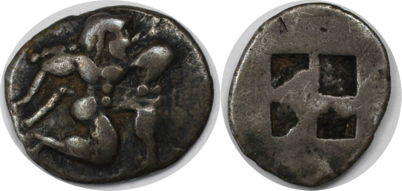 Griechische Münzen, THRACIA. THASOS (?). Obol (?) gegen 500 v. Chr, Vs: Satyr n....