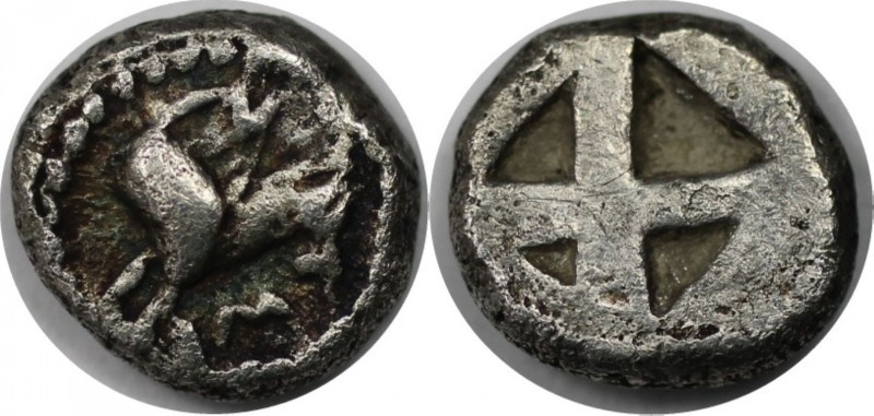 Griechische Münzen, MACEDONIA. MENDE. Hemiobol um 500 v. Chr, Vs: Eselsprotome n...