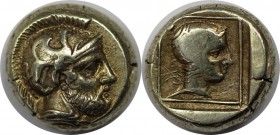 Griechische Münzen, LESBOS, Mytilene. EL Hekte, circa 412 - 378 v. Chr. Kopf der Athene rechts, Tragen Crested Attic Helm / Kopf von Artemis-Kybele re...