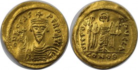 Byzantinische Münzen. Phocas, 602-610 n. Chr. Solidus (4,30g) 604 - 607 n. Chr. Mzst. Konstantinopel. Vs.: O N FOCAS PERP AVG, frontale, drapierte Pan...