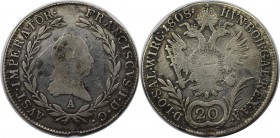 RDR – Habsburg – Österreich, RÖMISCH-DEUTSCHES REICH. Franz II.(I.) (1792-1806). 20 Kreuzer 1808 A, Silber. KM 2141. Schön+