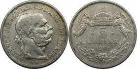 RDR – Habsburg – Österreich, KAISERREICH ÖSTERREICH. Österreich-Ungarn. Franz Joseph I. 5 Korona 1900 KB, Silber. KM 488. Sehr schön