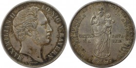 Altdeutsche Münzen und Medaillen, BAYERN / BAVARIA. Maximilian II. (1848-1864). Mariensäule in München. Doppelgulden 1855, Silber. AKS 168. Sehr schön...