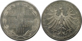 Altdeutsche Münzen und Medaillen, FRANKFURT-STADT. Religionsfrieden. Gedenkdoppelgulden 1855, Silber. AKS 42. Stempelglanz