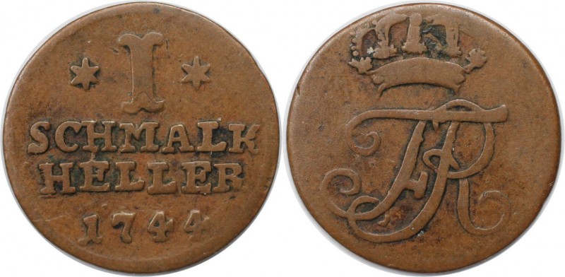 Altdeutsche Münzen und Medaillen, HESSEN - KASSEL. Heller 1744, Kupfer. Schütz 1...