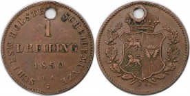 Altdeutsche Münzen und Medaillen, SCHLESWIG - HOLSTEIN. 1 Dreiling 1850 TA, Kupfer. KM 160. Sehr schön, Loch
