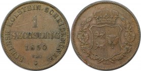 Altdeutsche Münzen und Medaillen, SCHLESWIG - HOLSTEIN. 1 Sechsling 1850 TA, Kupfer. KM 162. Sehr schön-vorzüglich
