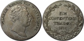 Altdeutsche Münzen und Medaillen, WÜRTTEMBERG. Wilhelm I. (1816-1864). Taler 1818, Silber. Dav. 949. AKS 71. Vorzüglich