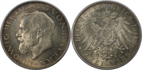 Deutsche Münzen und Medaillen ab 1871, REICHSSILBERMÜNZEN, Bayern. Ludwig III. (1913-1918). 2 Mark 1914 D, Silber. Jaeger 51. Stempelglanz. Patina