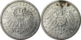 Deutsche Münzen und Medaillen ab 1871, REICHSSILBERMÜNZEN, Lübeck. 3 Mark 1910 A, Silber. Jaeger 82. Vorzüglich-stempelglanz, Flecken