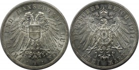 Deutsche Münzen und Medaillen ab 1871, REICHSSILBERMÜNZEN, Lübeck. 3 Mark 1912 A, Silber. Jaeger 82. Stempelglanz