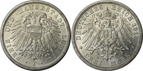 Deutsche Münzen und Medaillen ab 1871, REICHSSILBERMÜNZEN, Lübeck. 3 Mark 1913 A, Silber. Jaeger 82. Vorzüglich-stempelglanz