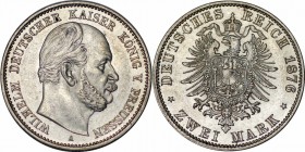 Deutsche Münzen und Medaillen ab 1871, REICHSSILBERMÜNZEN, Preußen. Wilhelm I. (1861-1888). 2 Mark 1876 A. Silber. Jaeger 96. Vorzüglich-stempelglanz...