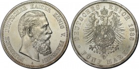 Deutsche Münzen und Medaillen ab 1871, REICHSSILBERMÜNZEN, Preußen, Friedrich III. (1888-1888). 5 Mark 1888 A, Silber. Jaeger 99. Stempelglanz