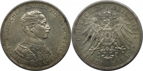 Deutsche Münzen und Medaillen ab 1871, REICHSSILBERMÜNZEN, Preußen, Wilhelm II. (1888-1918). 3 Mark 1914 A, Silber. Jaeger 112. Fast Stempelglanz
