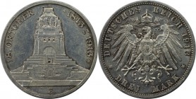 Deutsche Münzen und Medaillen ab 1871, REICHSSILBERMÜNZEN, Sachsen, Jahrhundertfeier Völkerschlacht bei Leipzig. 3 Mark 1913 E, Silber. Jaeger 140. Se...