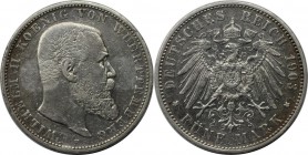 Deutsche Münzen und Medaillen ab 1871, REICHSSILBERMÜNZEN, Württemberg, Wilhelm II. (1891-1918). 5 Mark 1903 F, Silber. Jaeger 176. Sehr schön, Kratze...