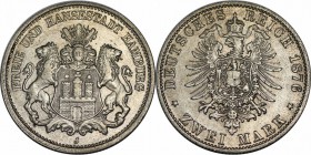 Deutsche Münzen und Medaillen ab 1871, REICHSSILBERMÜNZEN, Hamburg. Stadt. Freie und Hansestadt Hamburg. 2 Mark 1876 J. Jaeger 61. Vorzüglich. kl. Kra...