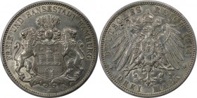 Deutsche Münzen und Medaillen ab 1871, REICHSSILBERMÜNZEN, Hamburg. Freie Hansestadt. 3 Mark 1914 J, Silber. Jaeger 64. Vorzüglich-Stempelglanz, kl.Kr...