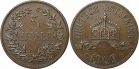 Deutsche Münzen und Medaillen ab 1871, DEUTSCHE KOLONIEN. Deutsche Ostafrika 5. Heller 1909. Jaeger 717. Vorzüglich-stempelglanz