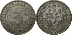 Deutsche Münzen und Medaillen ab 1871, WEIMARER REPUBLIK. 3 Mark 1927 A, Silber. KM 52. Jaeger 327. Vorzüglich-stempelglanz