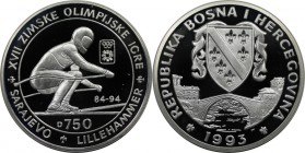 Europäische Münzen und Medaillen, Bosnien und Herzegowina / Bosnia and Herzegovina. Olympics. 750 Dinara 1993, Silber. 0.84 OZ. KM 9. Polierte Platte...