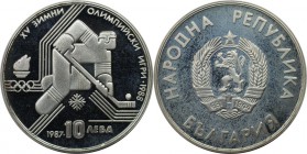 Europäische Münzen und Medaillen, Bulgarien / Bulgaria. Olympische Spiele 1988 in Calgary - Eishockey. 10 Leva 1987, Silber. 0.39 OZ. KM 184. Polierte...