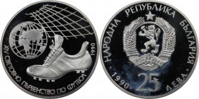 Europäische Münzen und Medaillen, Bulgarien / Bulgaria. Fussball WM 1990 in Italien - Fussballschuh. 25 Leva 1990, Silber. 0.7 OZ. KM 191. Polierte Pl...