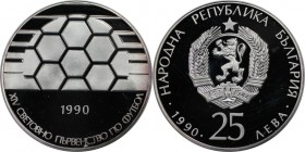 Europäische Münzen und Medaillen, Bulgarien / Bulgaria. Fussball-WM 1990 in Italien. 25 Leva 1990, Silber. 0.7 OZ. KM 192. Polierte Platte