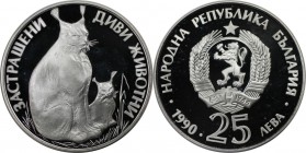 Europäische Münzen und Medaillen, Bulgarien / Bulgaria. Bedrohte Tierwelt: Nordluchs. 25 Leva 1990, Silber. 0.7 OZ. KM 197. Polierte Platte