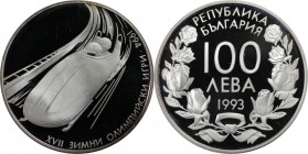 Europäische Münzen und Medaillen, Bulgarien / Bulgaria. XVII Winter Olympische Spiele, Lillehammer 1994 - Zweierbob. 100 Leva 1993, Silber. 0.69 OZ. K...