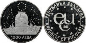 Europäische Münzen und Medaillen, Bulgarien / Bulgaria. Integration in die EU - Sternwarte. 1000 Leva 1995, Silber. 1.0 OZ. KM 217. Polierte Platte